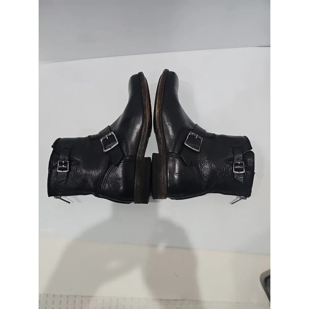 Frye Boots Sz 8 Black Leather Phillip Harness Short Biker Moto Motorcycle